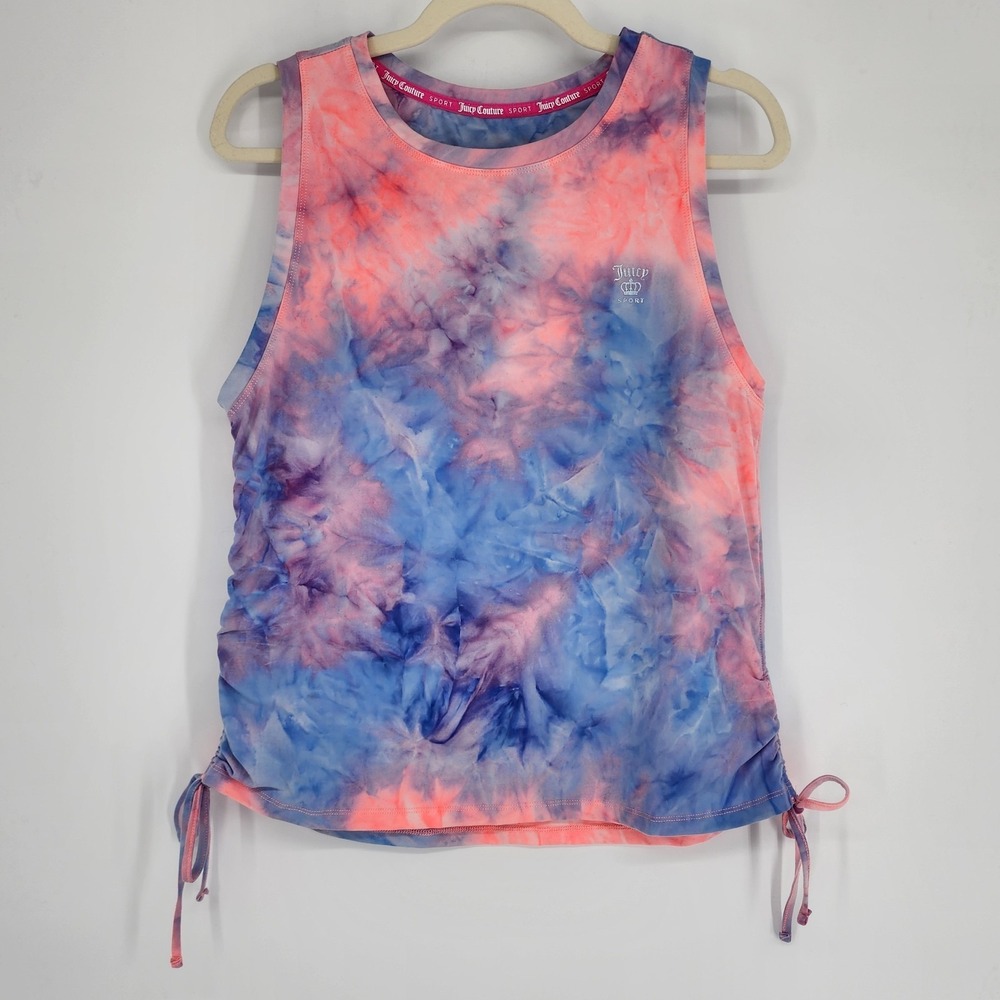 Juicy Couture Sport Tie Dye Ruched Side Top Medium Athletic Athleisure Hippie